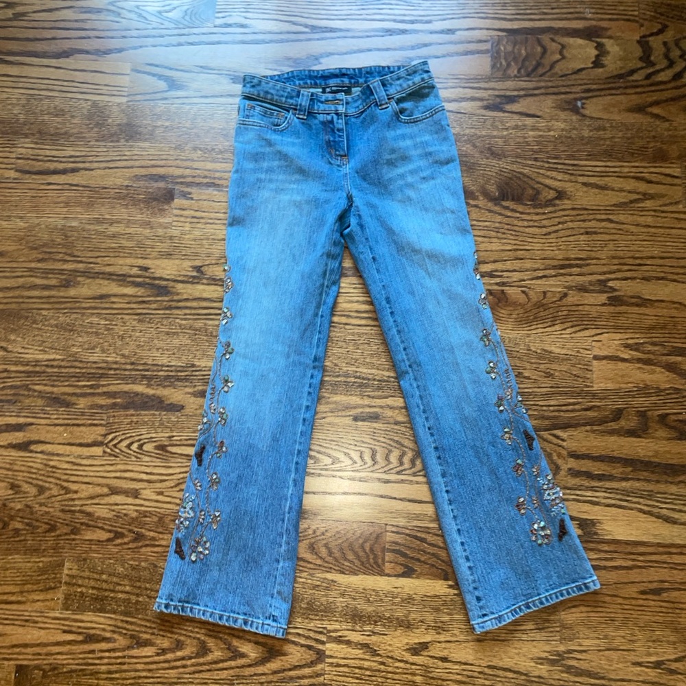 INC International Concepts Blue Embroidered Flare Jeans